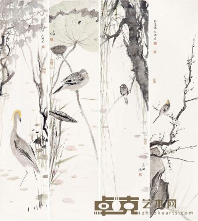 李金国 花鸟 103×23cm×4