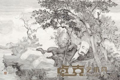 谭雷鸣 罗汉小憩图 46×69cm