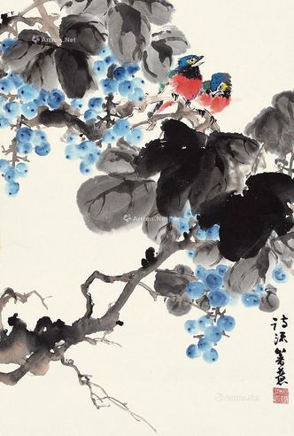 应诗流 葡萄双鸟