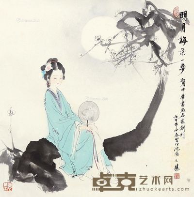 王义胜 望月仕女 69×69cm