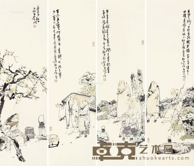 曹玉林 人物故事 87×25cm×4