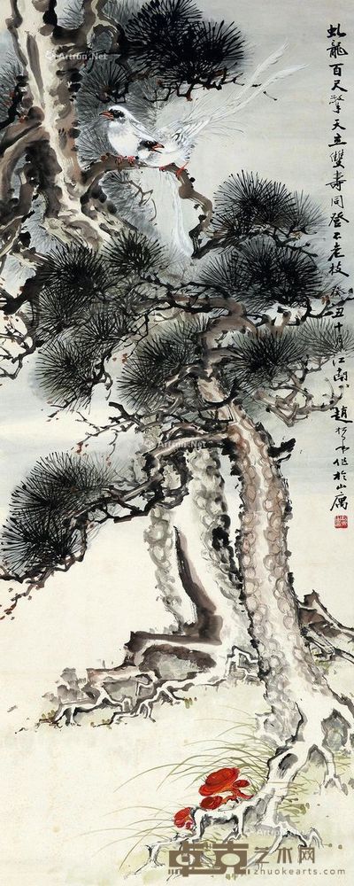 赵松泉 松芝益寿 180×69cm
