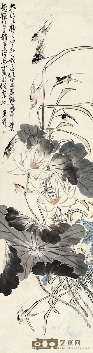王礼 荷塘小鸟 168×34cm