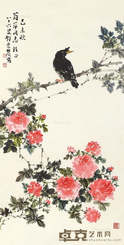 邓怀农 繁花伫鸟 97×48.5cm