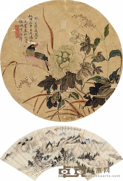凤秀 张震琹 花鸟 (二帧) 17.5×51cm;直径24cm
