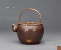 --明治时代 金正堂 锦地纹鼓型铜水壶