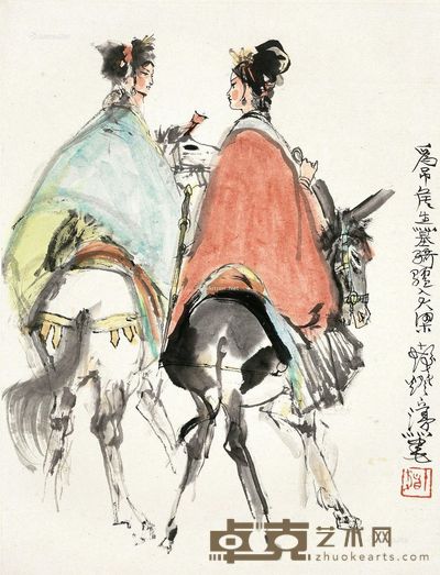 程十发 骑驴入大梁 46×35cm