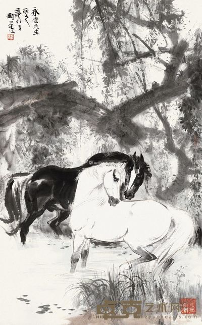 刘旦宅 双骏图 96.5×60cm