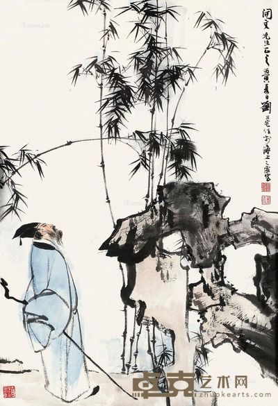 刘旦宅 子猷爱竹 69×47cm