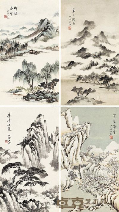 申石伽 四季山水 73×40cm×4