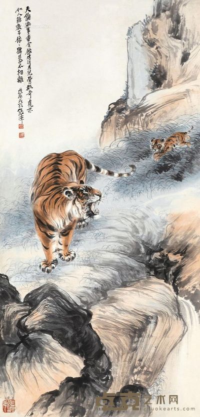 张善孖 天伦之乐 108×52cm