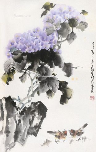 黄磊生 秋花双雀