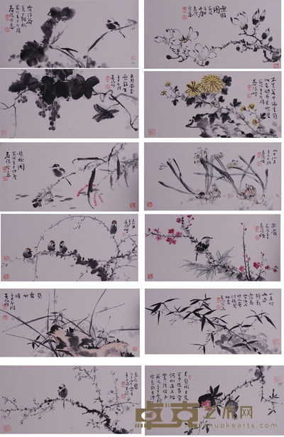 霍春阳 花鸟 33.5×68cm×12约2.1平尺每幅