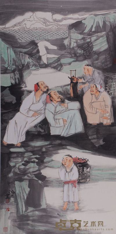 岳鸿进 品茗图 137×69cm约8.5平尺