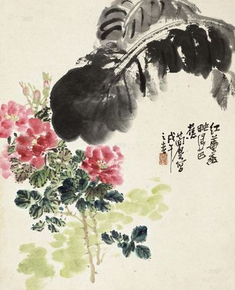 曹简楼 1978年作 红蔷薇映绿芭蕉 立轴