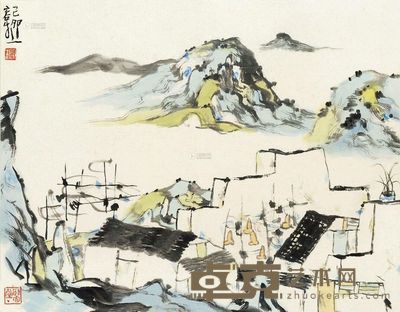 林容生 江南渔村 镜框 45.5×58cm