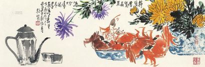杭英 持螯赏菊品黄酒 镜框