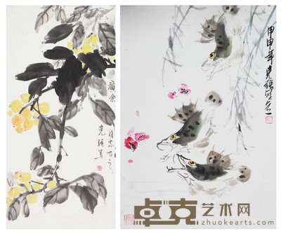 潘克强 鱼、花卉二幅 93x63cm 69x34cm