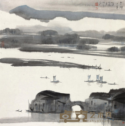 杨明义 1985年作 太湖人家 镜心 88×88cm