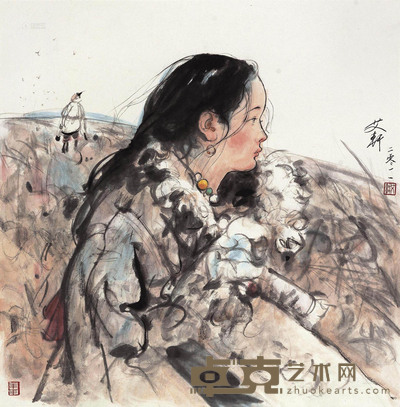 艾轩 2011年作 少女 镜心 68×67cm