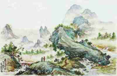 60年代 王云泉粉彩绘山水瓷板