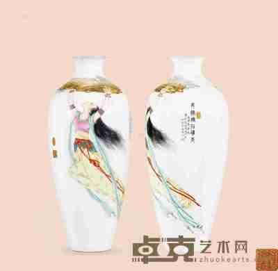 50-70年代 女娲补天艺术高白薄胎瓶 高28.6cm