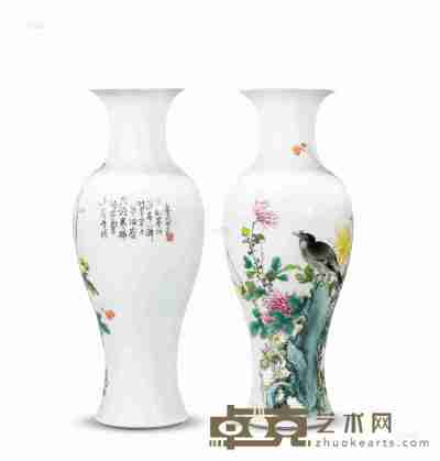民国 毕伯涛粉彩花鸟瓶 高35.2cm
