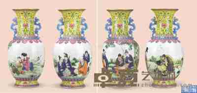 民国 粉彩八仙图瓶 （一对） 高33.5cm
