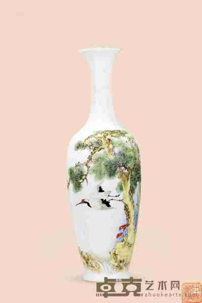 50-70年代 高白80件松鹤薄胎瓶 高35.5cm