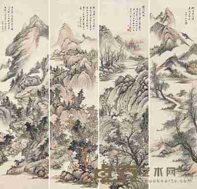 徐邦达 辛巳(1941)年作 仿古山水 (四件) 屏轴 133×33cm×4