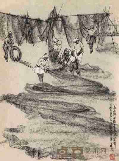 杨建侯 晒网 镜心 38.5×28.5cm
