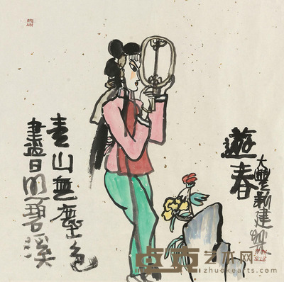 朱新建 游春图 镜心 66×65cm