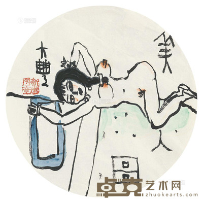朱新建 美人图 镜心 33×33cm