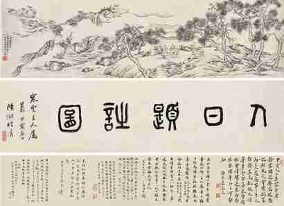 汪洛年 1914年作 人日题诗图 手卷