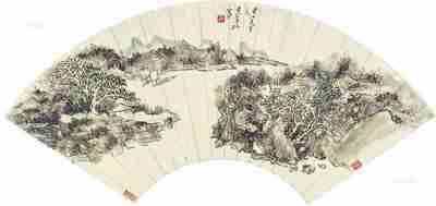 黄宾虹 山水 扇面 镜框