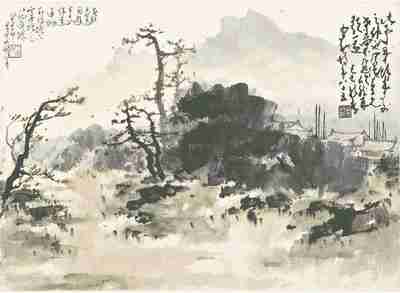 赵少昂 1934年作 青山图 镜框