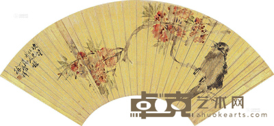 徐祥 桃花小鸟 扇片 18×53cm