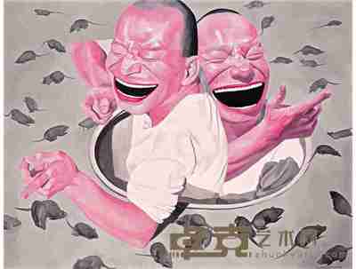 岳敏君 2002年作 无处不在 105×139cm