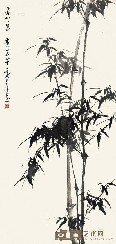 乔木 墨竹 立轴 138×66cm