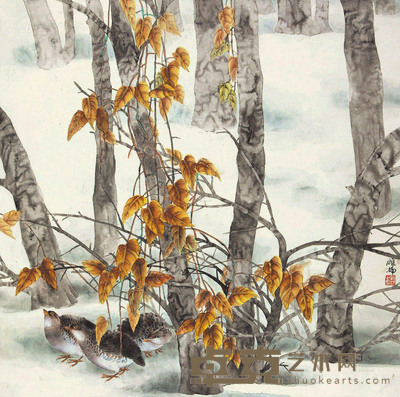 顾扬 栖禽 立轴 65×65cm