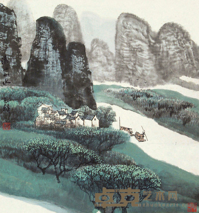 宋玉麐 清江山水 立轴 69×64cm