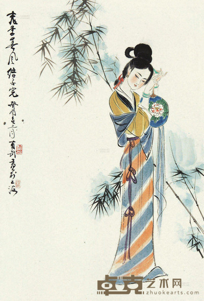 徐有武 竹下仕女 镜片 69×47cm