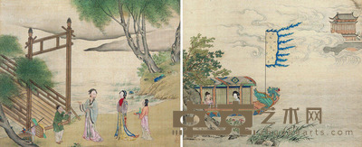佚名 人物故事 (三幅) 镜片 (三开选二) 28×34cm×3