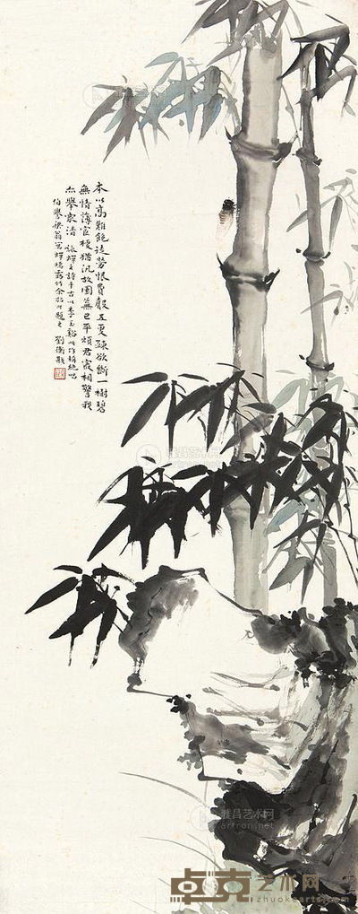 梁伯誉 竹蝉图 屏轴 111×43cm