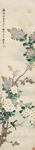 沈竹宾 花间对语 立轴