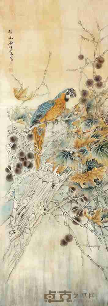 喻继高 1999年作 花鸟 立轴 116×41cm