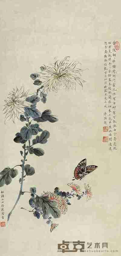 溥靖秋 花蝶图 立轴 66×31cm