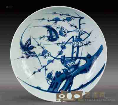 清? 青花花鸟盘 直径：26cm