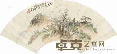 姚钟葆 秋林归鸦 扇片 20×58cm