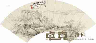 梁伯誊 平湖扬帆 扇片 18×52cm